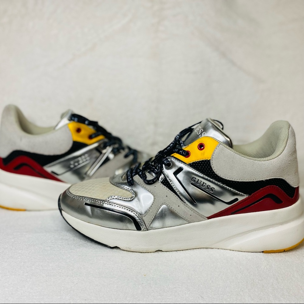 GUESS Limited Edition Fintan Retro Sneakers w/ Platform Silver/Red/Yellow